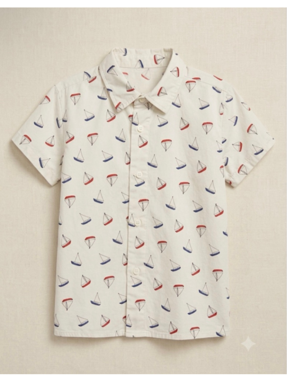 Boys' Button Down Shirt White Blue Red Sailboat Print Presumed Size 4T
